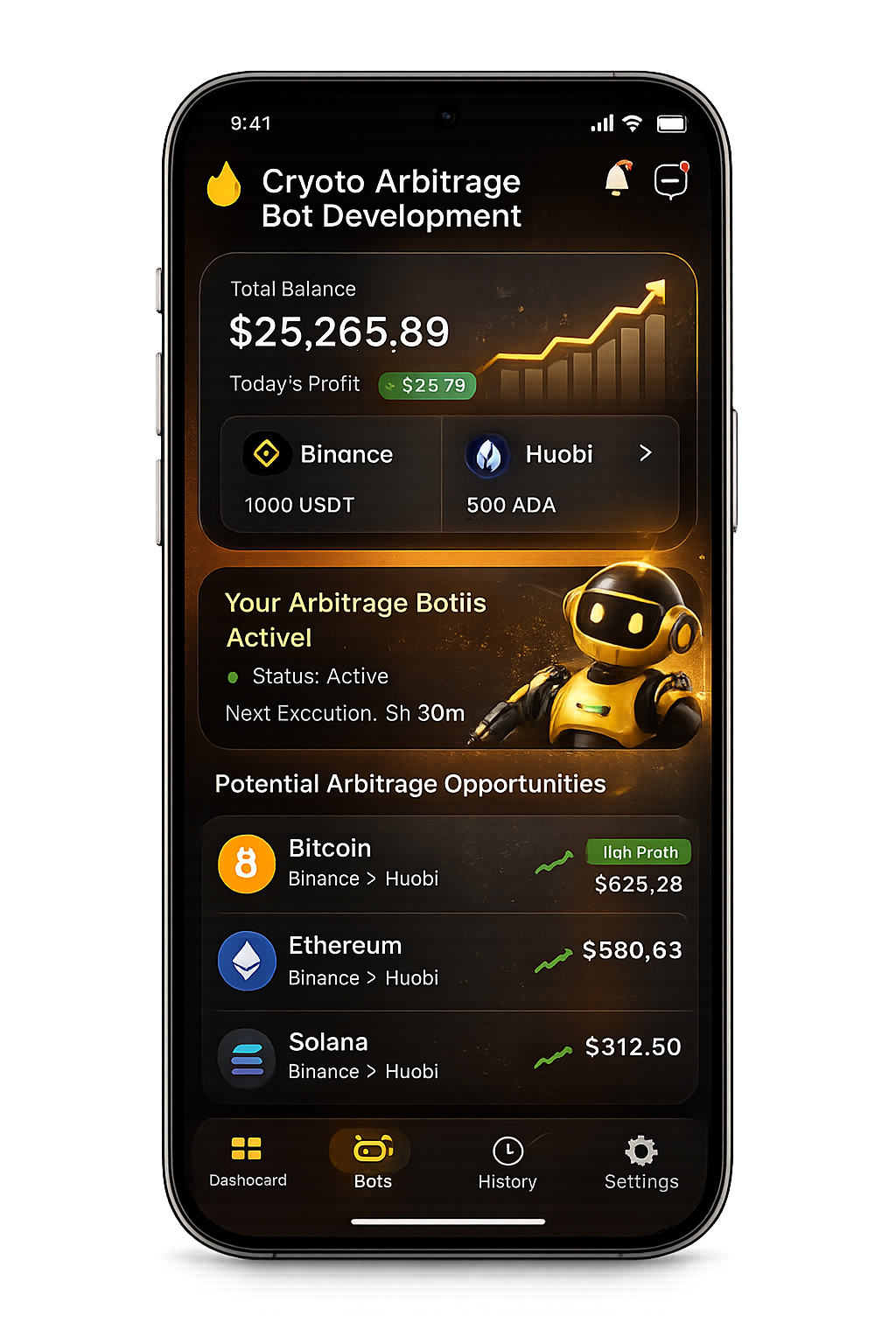 Crypto Arbitrage Bot Development mobile dashboard