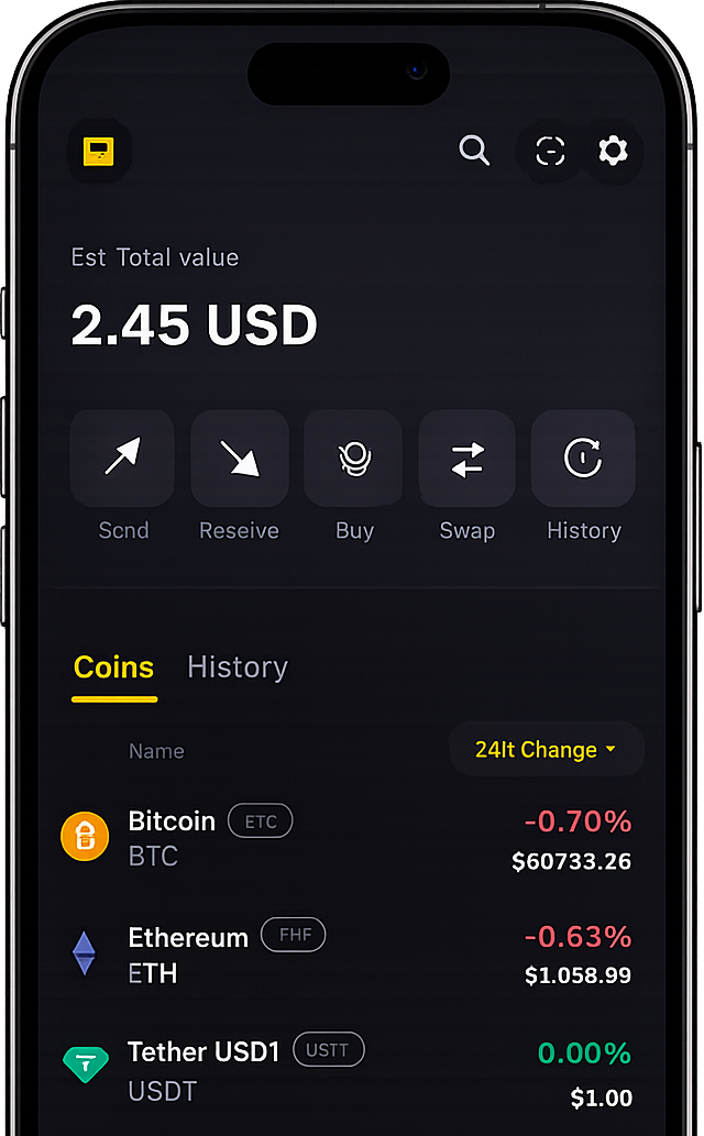 Crypto wallet mobile app UI