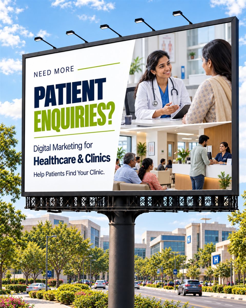 Billboard reading: Need more patient enquiries? Digital marketing for healthcare and clinics