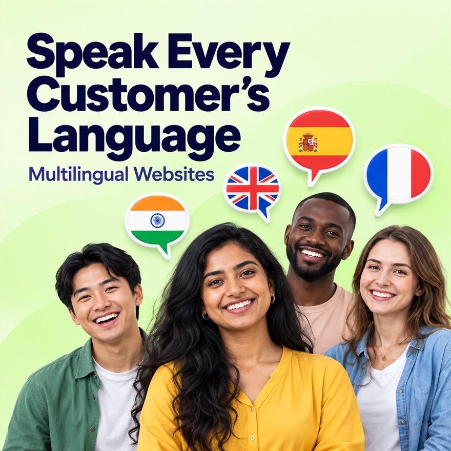 Speak every customer's language: people with language flags above them