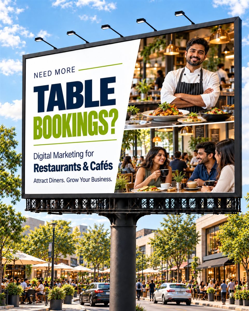 Billboard reading: Need more table bookings? Digital marketing for restaurants and cafés
