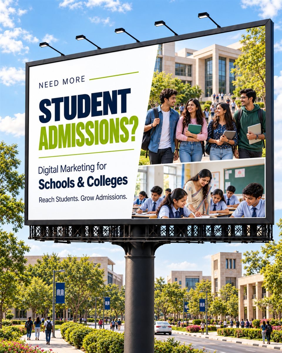 Billboard reading: Need more student admissions? Digital marketing for schools and colleges