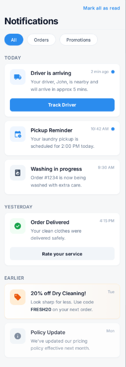 Notifications center