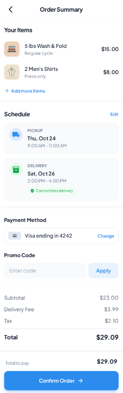 Order summary & add-ons
