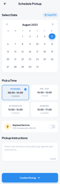 Pickup & delivery slots