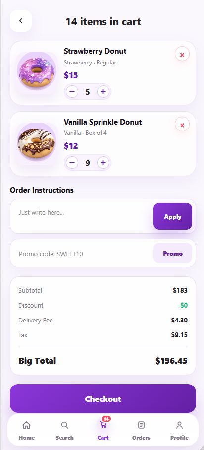 Food delivery app offer screen