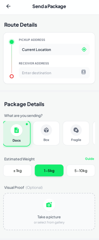 Parcel pickup and drop form