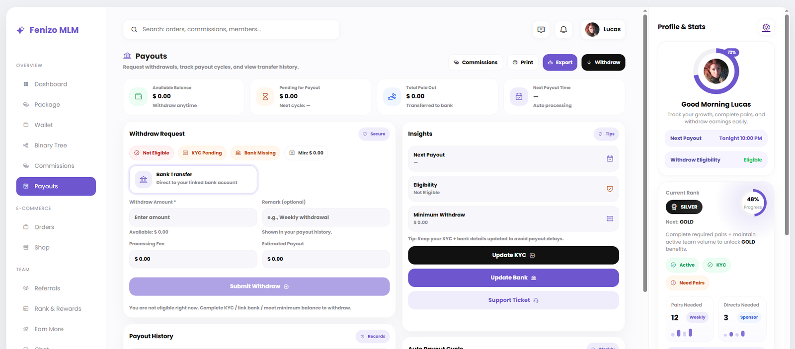 Payout management preview