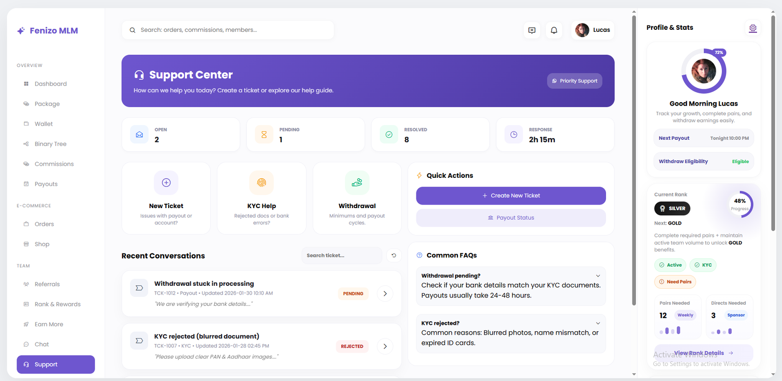 Support and ticket system