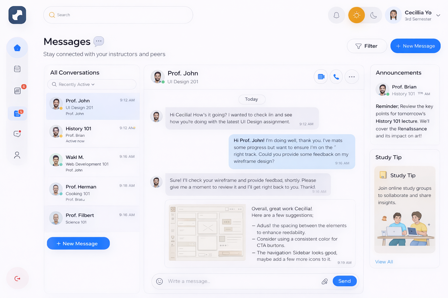 Message exchange preview