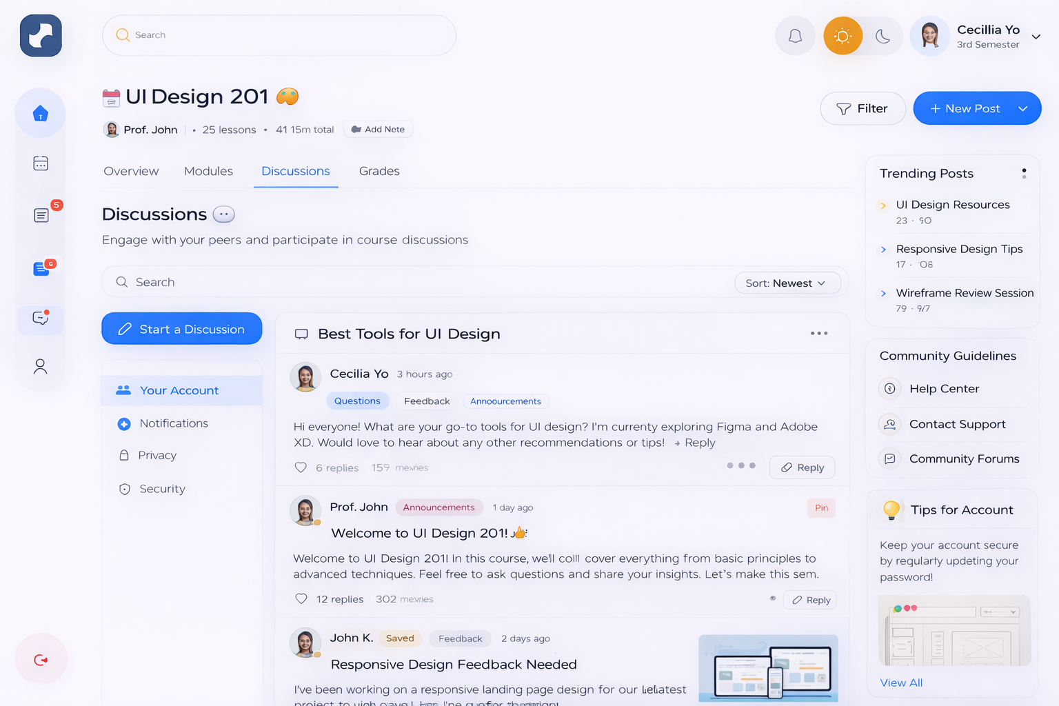 Course discussion board preview