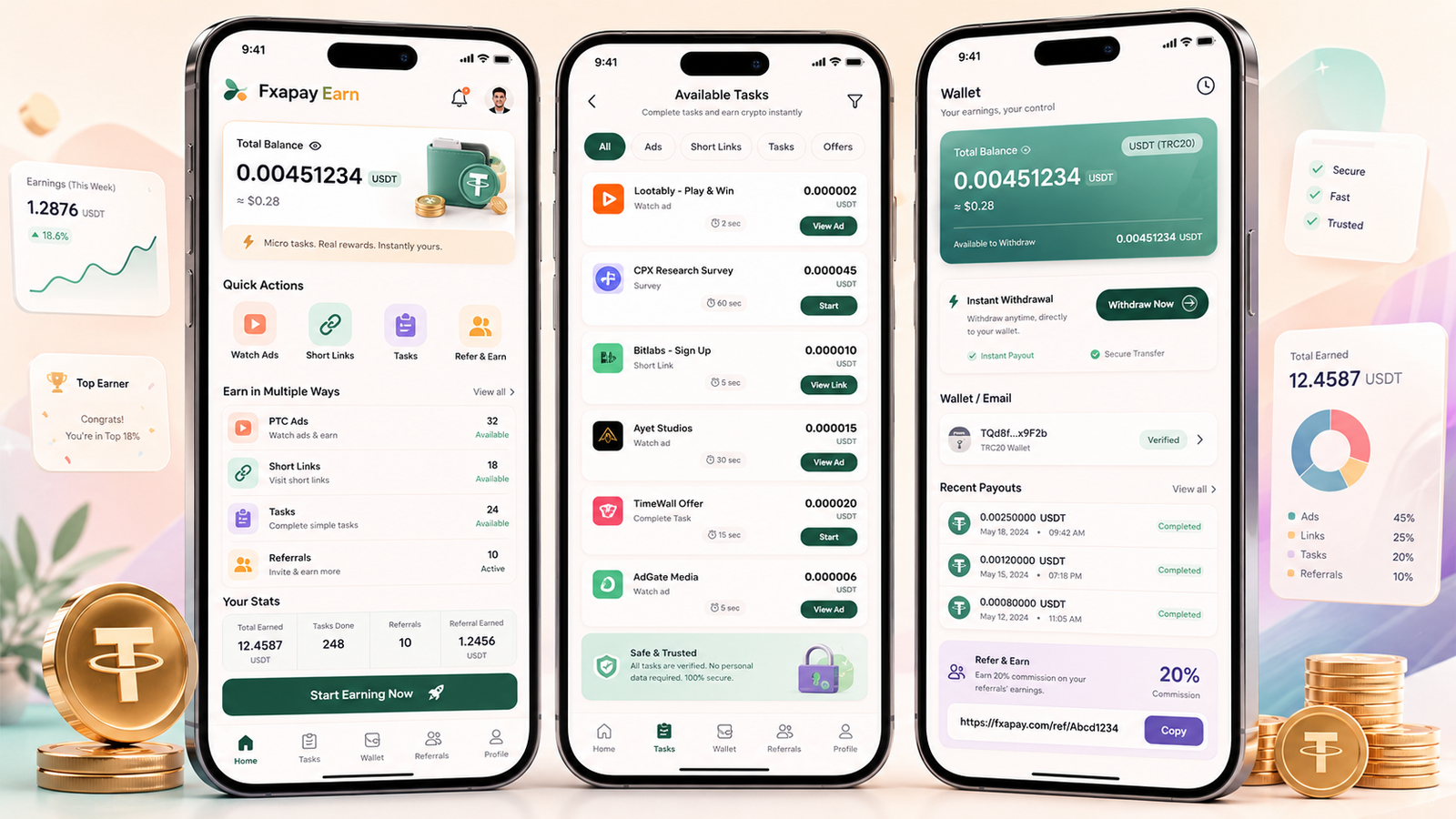 Online rewards platform mobile app screens and admin dashboard