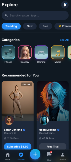 Explore and discovery page UI