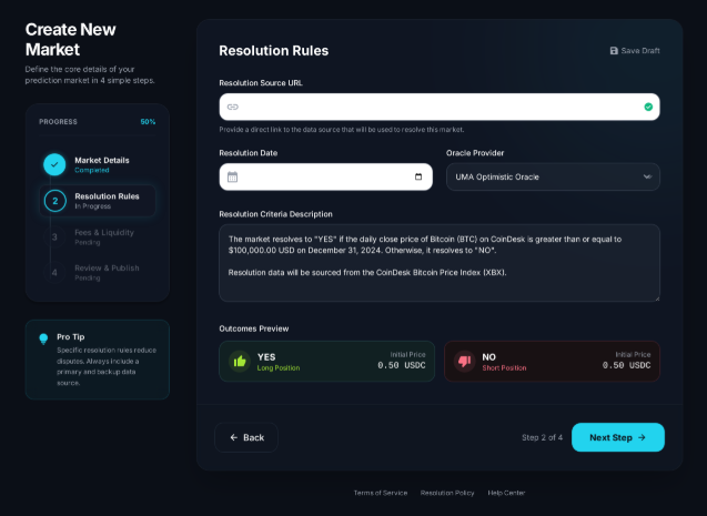 Create prediction markets from admin