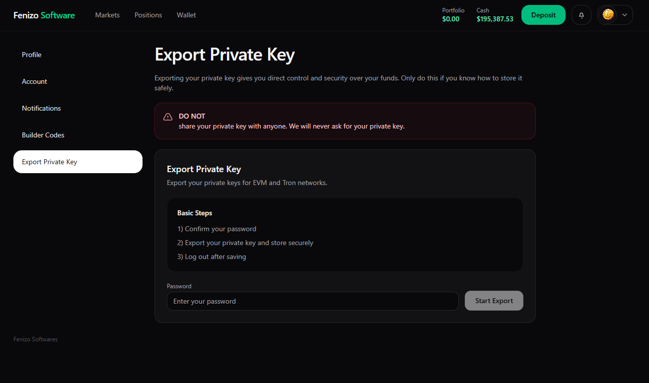 User export-key screen