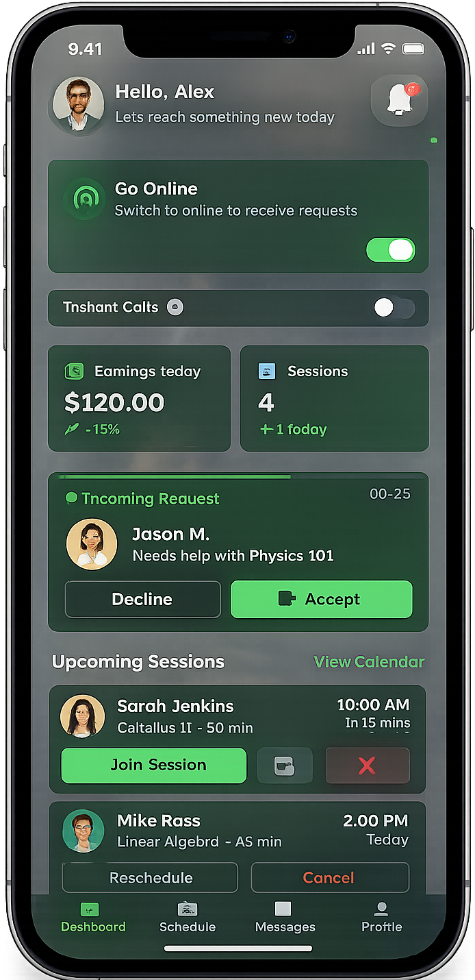 Tutor dashboard preview
