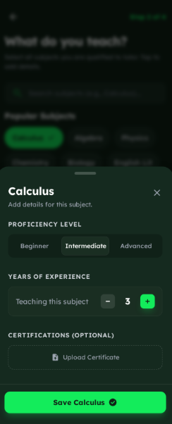 Select subjects & skills