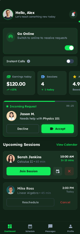 Tutor dashboard