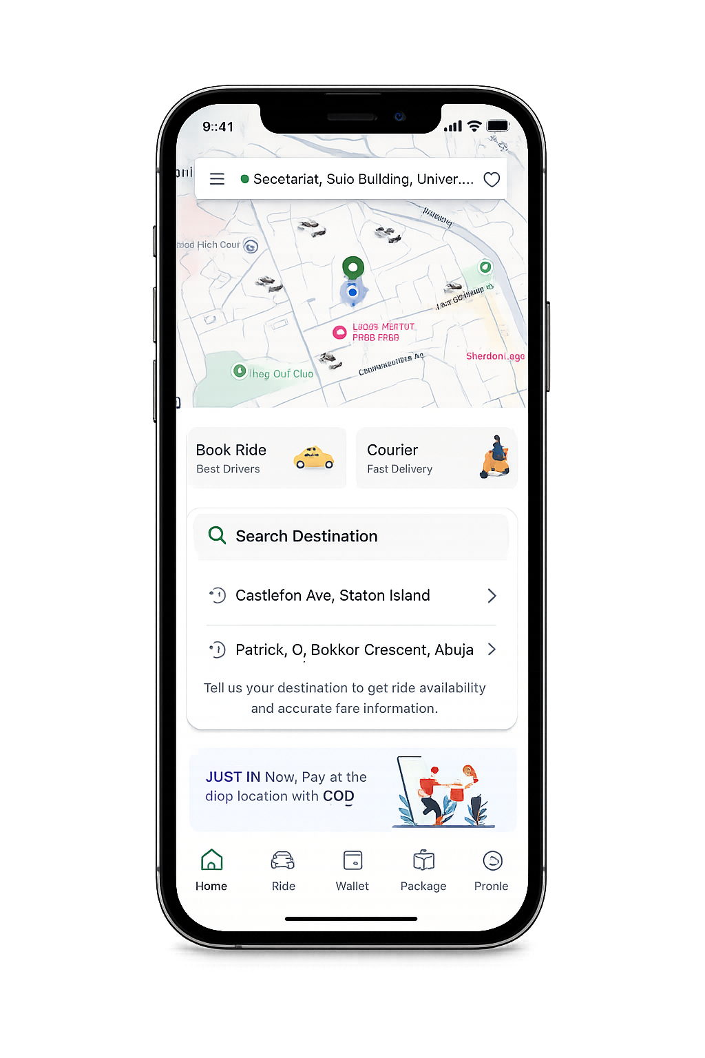 Ride Hailing App User Landing Screen