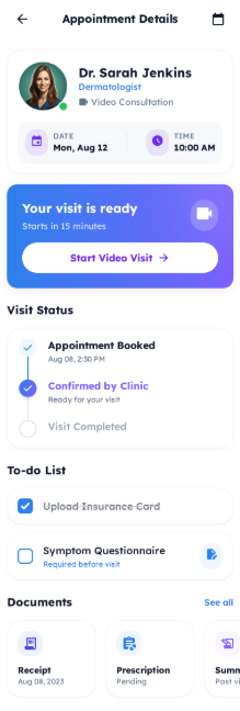 Appointment details and check-in